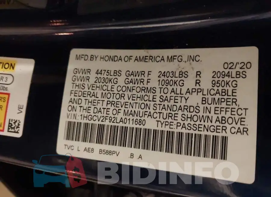 1HGCV2F92LA011680 Photo# 9