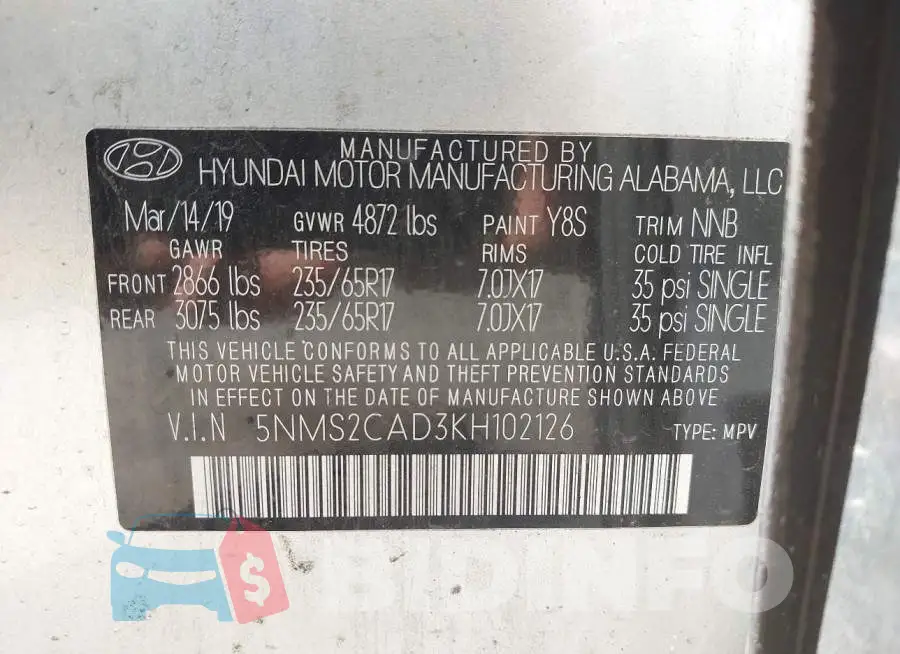 5NMS2CAD3KH102126 Photo# 9