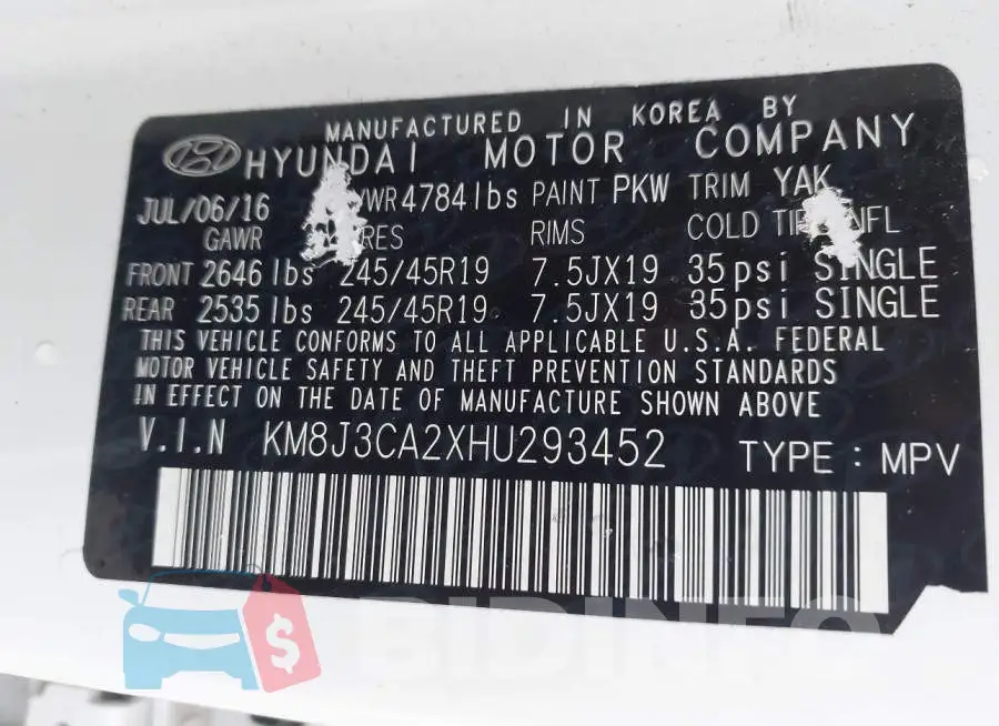 KM8J3CA2XHU293452 Photo# 9