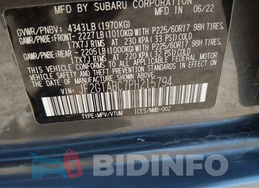 JF2GTABC7PH215794 Photo# 9