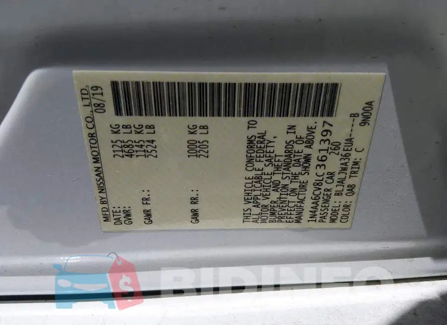 1N4AA6CV8LC361397 Photo# 9