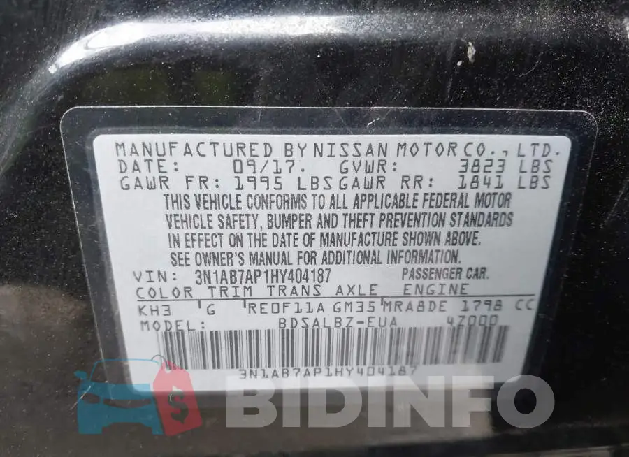 3N1AB7AP1HY404187 Photo# 9