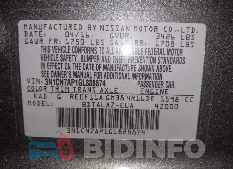 3N1CN7AP1GL888874 Photo# 9