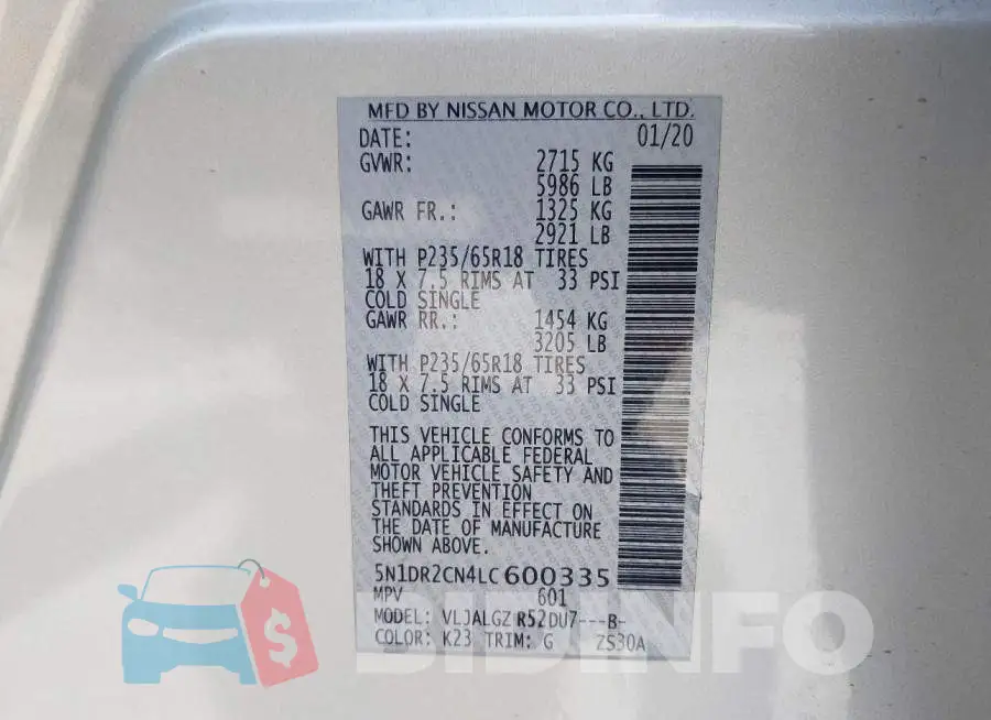 5N1DR2CN4LC600335 Photo# 9