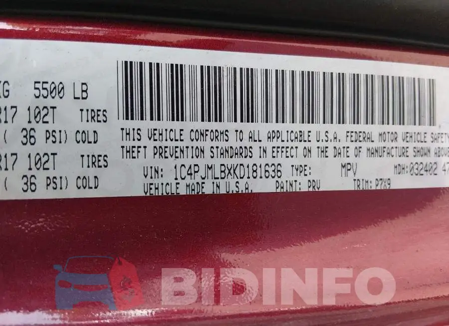 1C4PJMLBXKD181636 Photo# 9