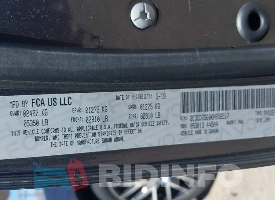 2C3CDZGG0KH656517 Photo# 9