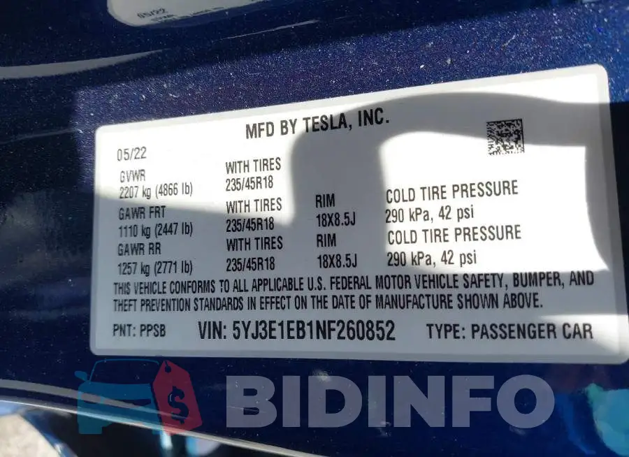 5YJ3E1EB1NF260852 Photo# 9