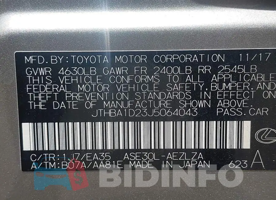 JTHBA1D23J5064043 Photo# 9