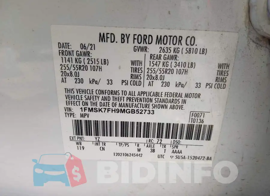 1FMSK7FH9MGB52733 Photo# 9