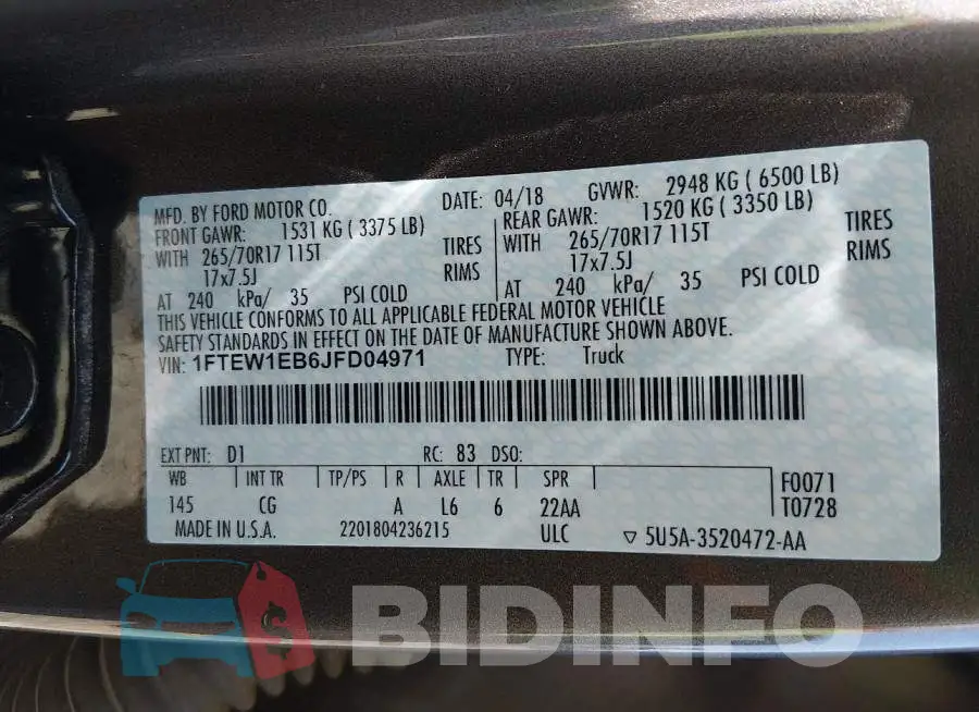 1FTEW1EB6JFD04971 Photo# 9