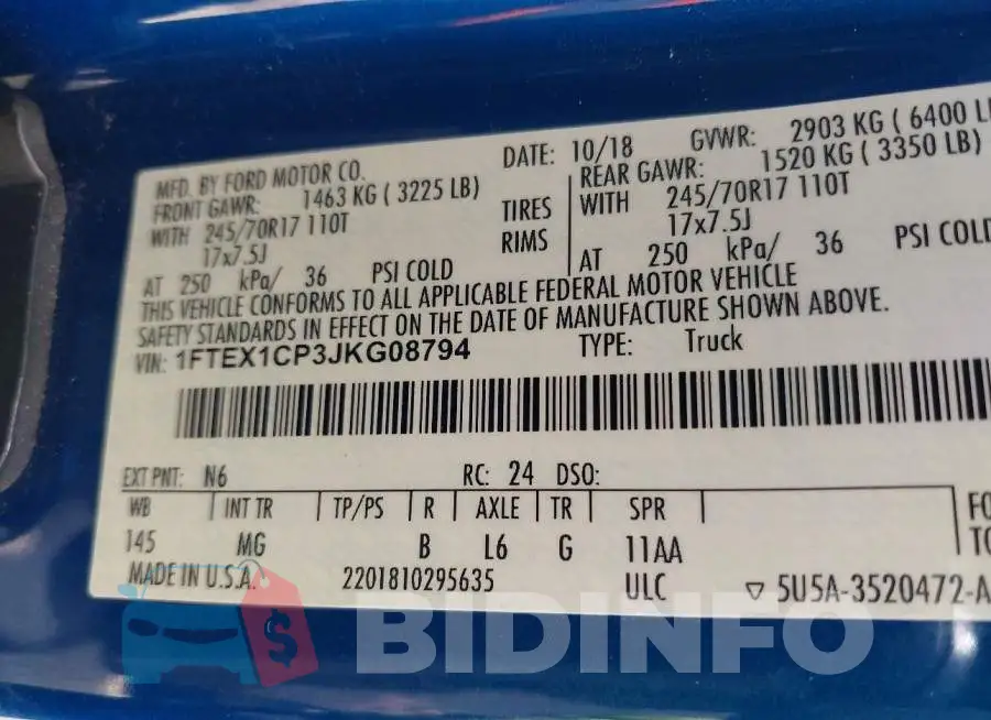 1FTEX1CP3JKG08794 Photo# 9