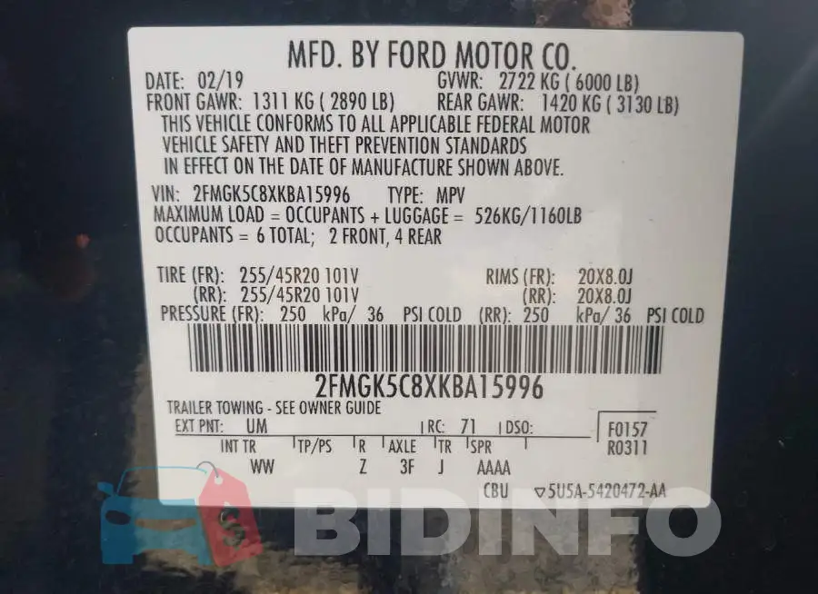 2FMGK5C8XKBA15996 Photo# 9