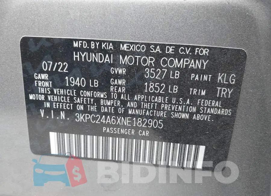 3KPC24A6XNE182905 Photo# 9