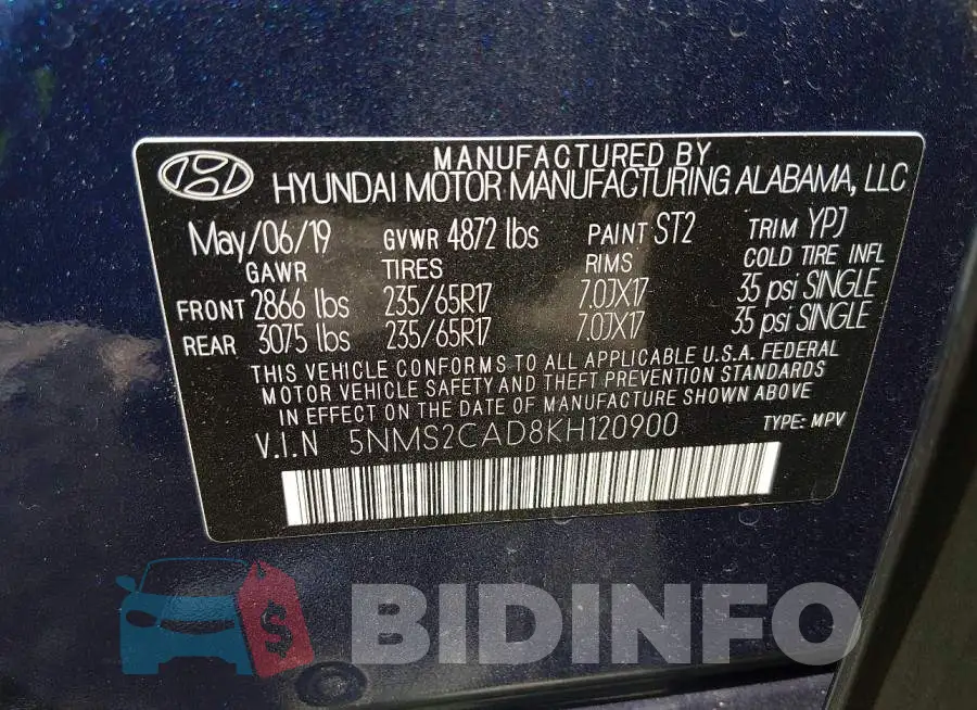5NMS2CAD8KH120900 Photo# 9