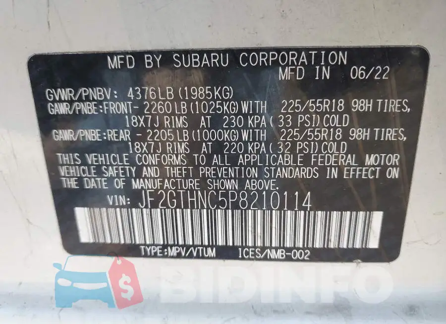 JF2GTHNC5P8210114 Photo# 9