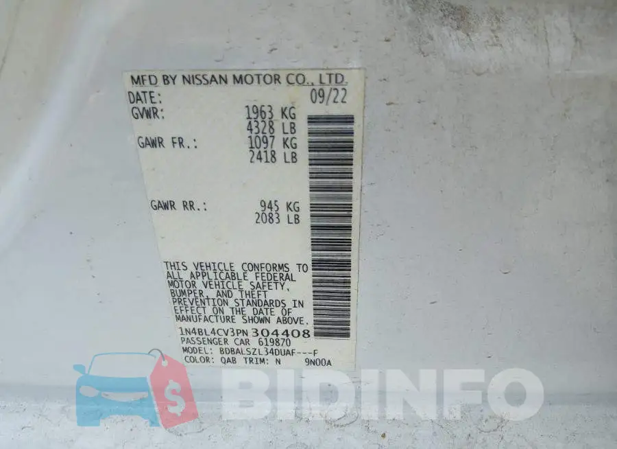 1N4BL4CV3PN304408 Photo# 9