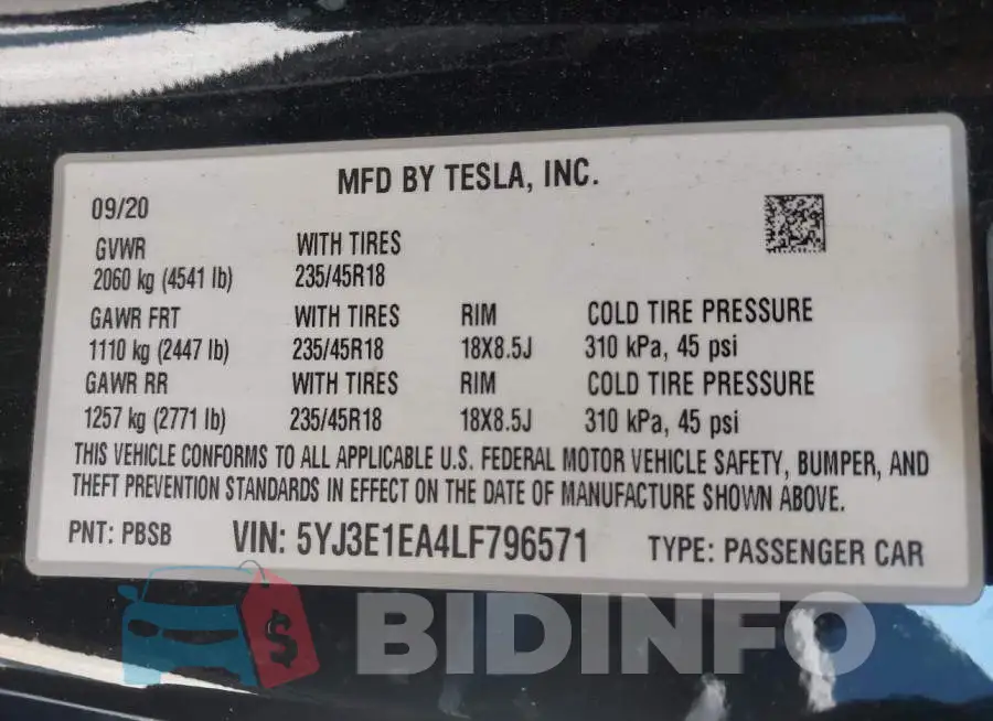5YJ3E1EA4LF796571 Photo# 9