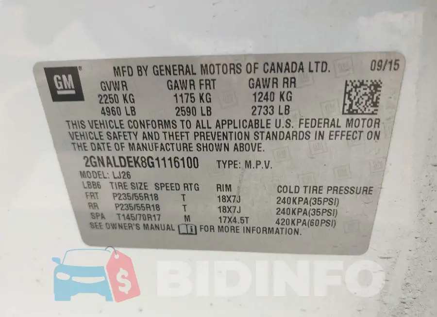 2GNALDEK8G1116100 Photo# 9