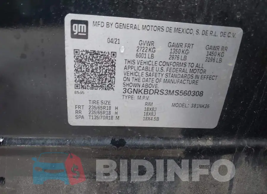3GNKBDRS3MS560308 Photo# 9
