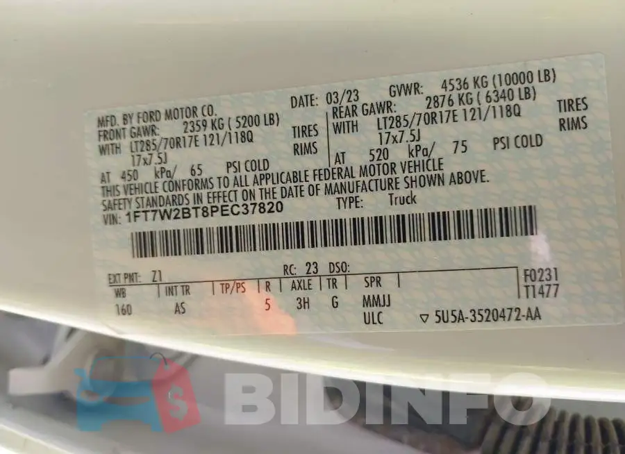 1FT7W2BT8PEC37820 Photo# 9