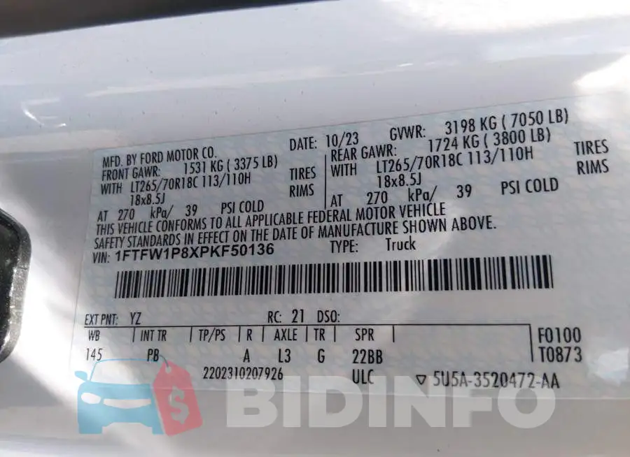 1FTFW1P8XPKF50136 Photo# 9