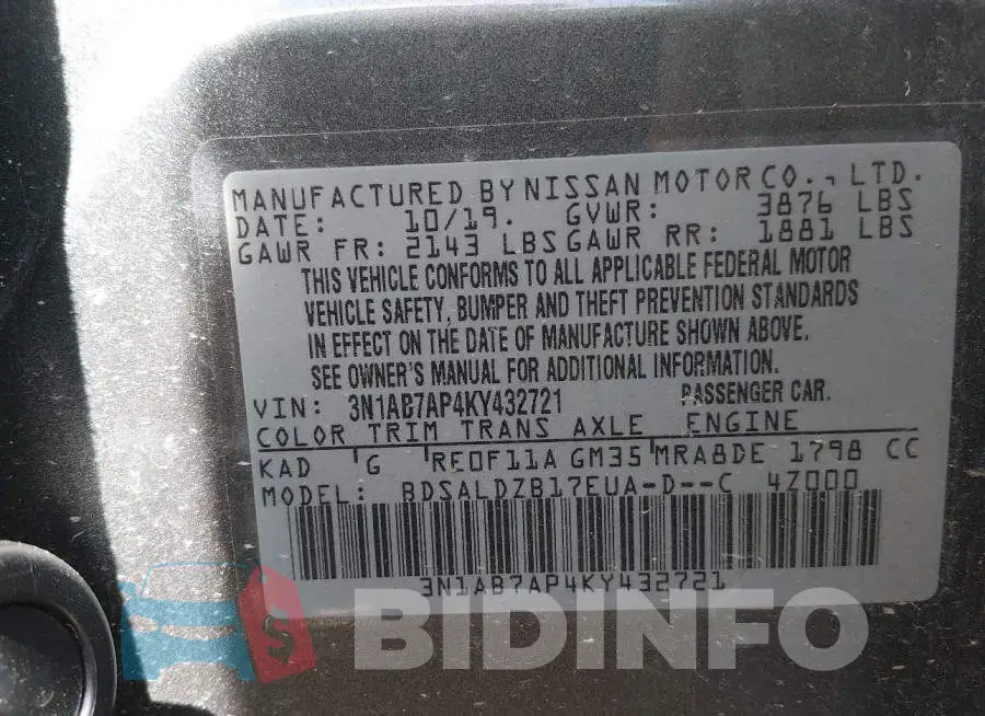 3N1AB7AP4KY432721 Photo# 9