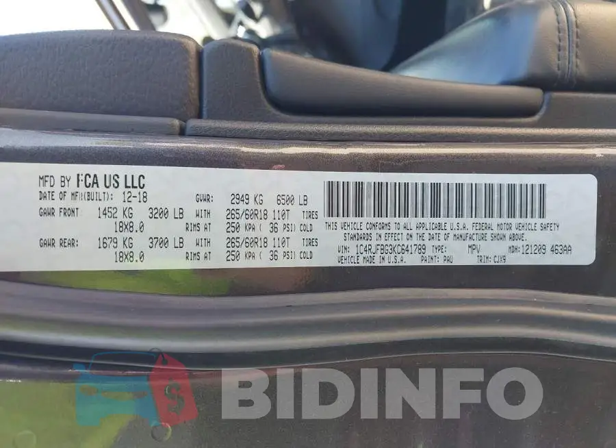 1C4RJFBG3KC641789 Photo# 9