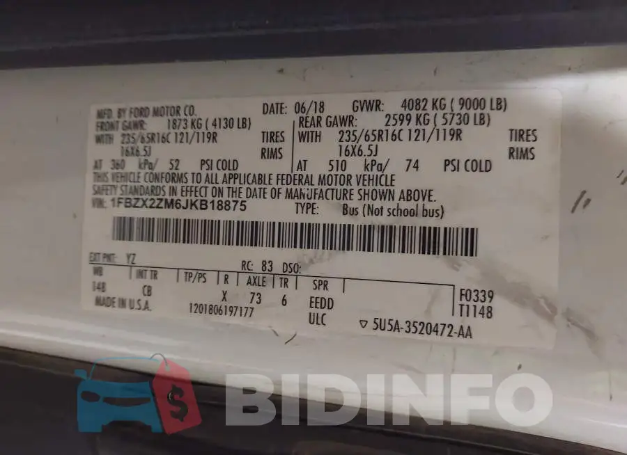 1FBZX2ZM6JKB18875 Photo# 9