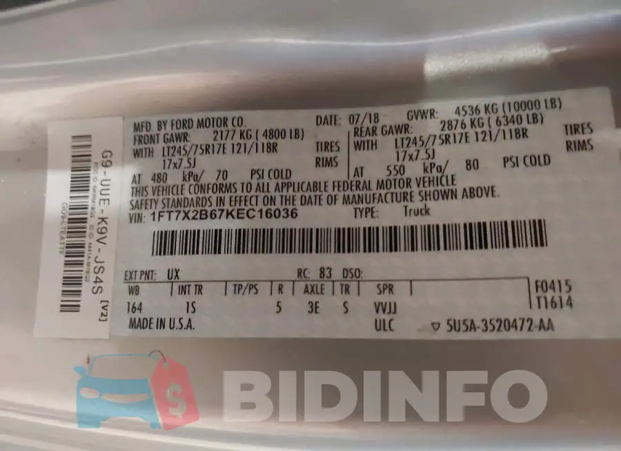 1FT7X2B67KEC16036 Photo# 9