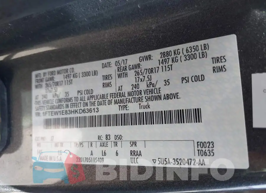 1FTEW1E83HKD63613 Photo# 9