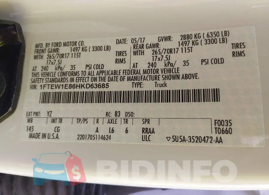 1FTEW1E86HKD63685 Photo# 9