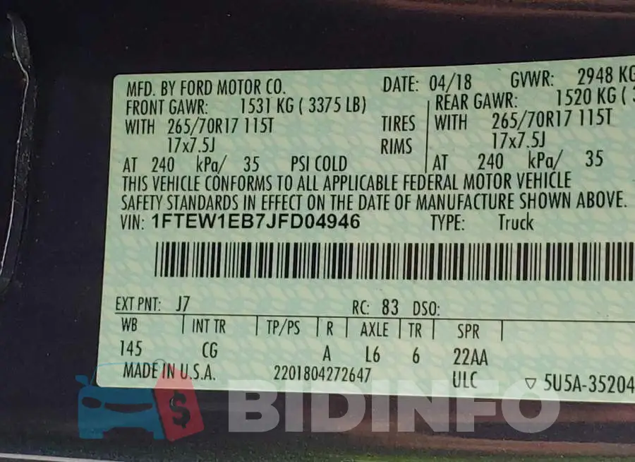 1FTEW1EB7JFD04946 Photo# 9