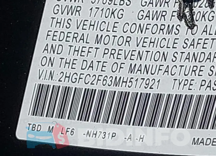 2HGFC2F63MH517921 Photo# 9
