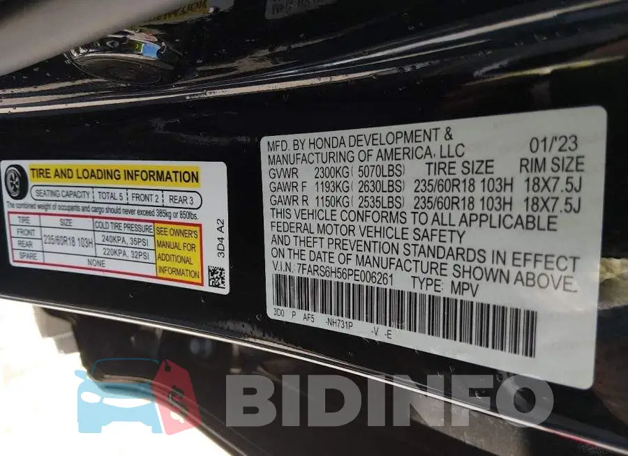 7FARS6H56PE006261 Photo# 9