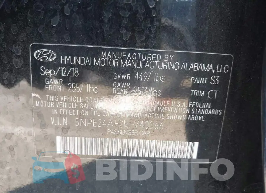 5NPE24AF2KH740066 Photo# 9