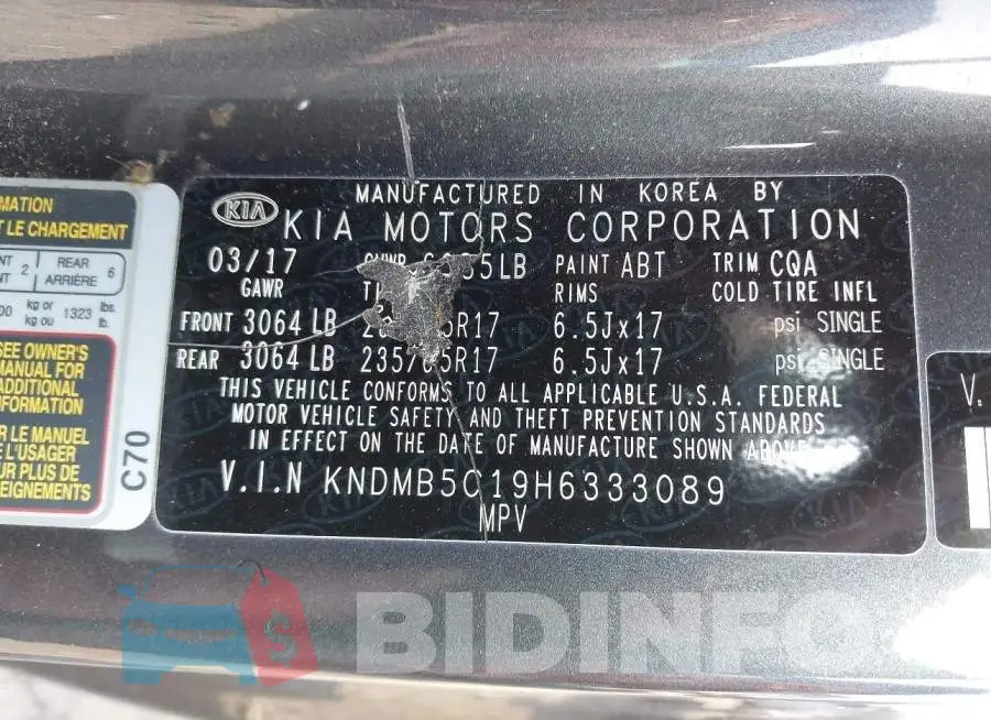 KNDMB5C19H6333089 Photo# 9
