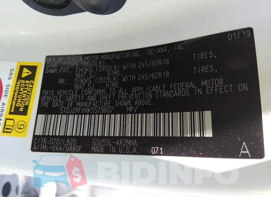 5TDJZRFHXKS579607 Photo# 9