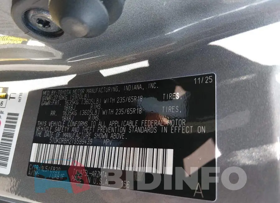 5TDKDRBH2TS599439 Photo# 9