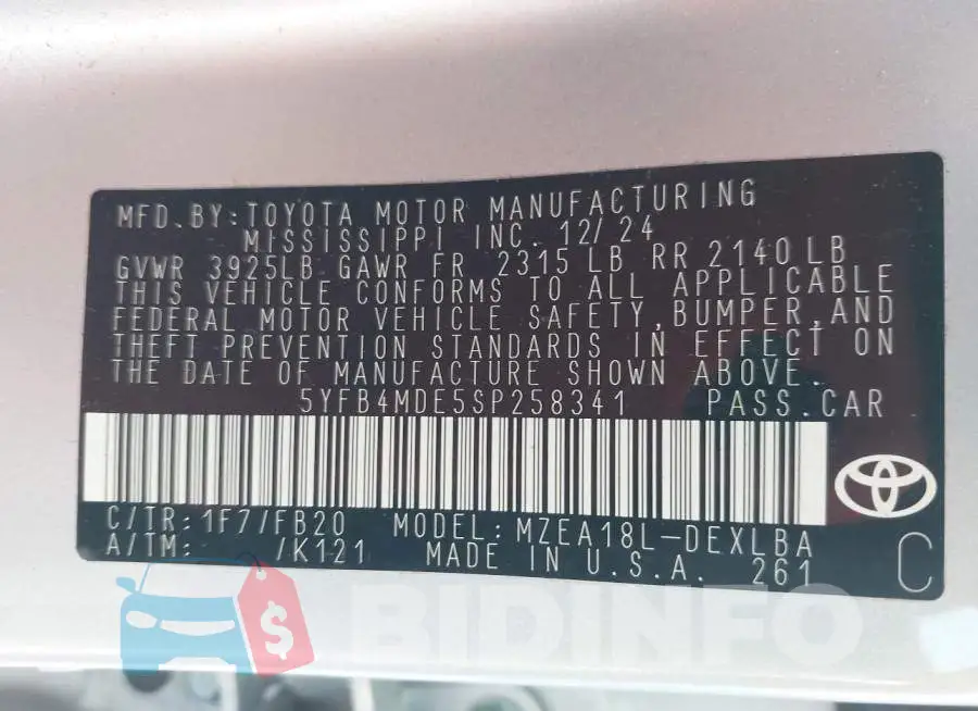 5YFB4MDE5SP258341 Photo# 9