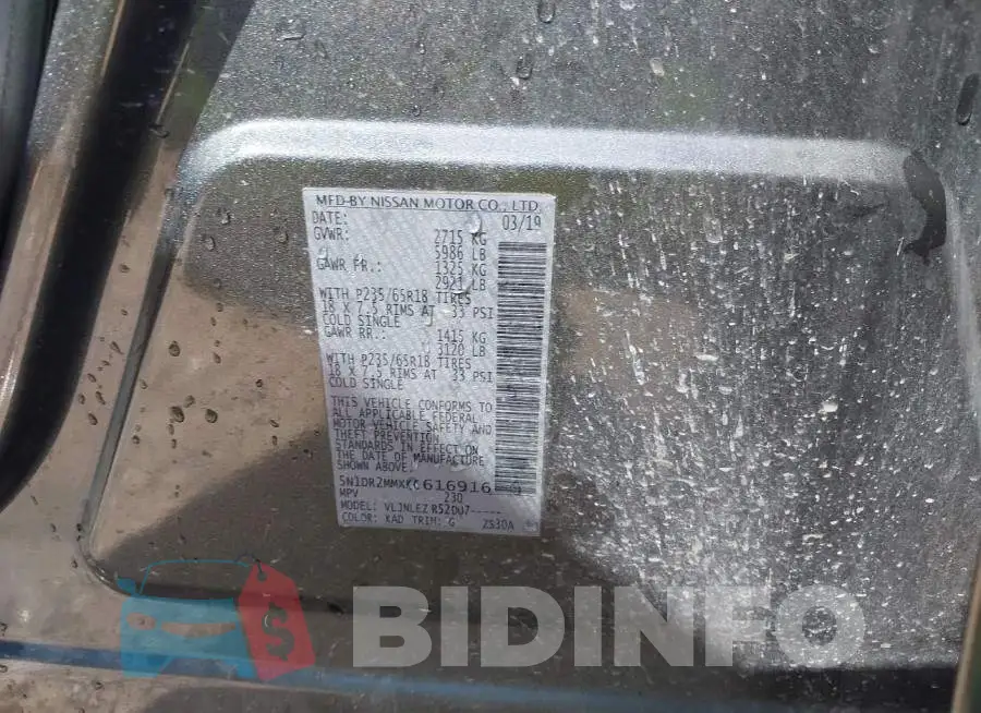 5N1DR2MMXKC616916 Photo# 9