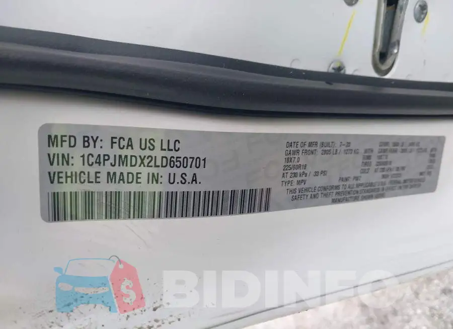 1C4PJMDX2LD650701 Photo# 9