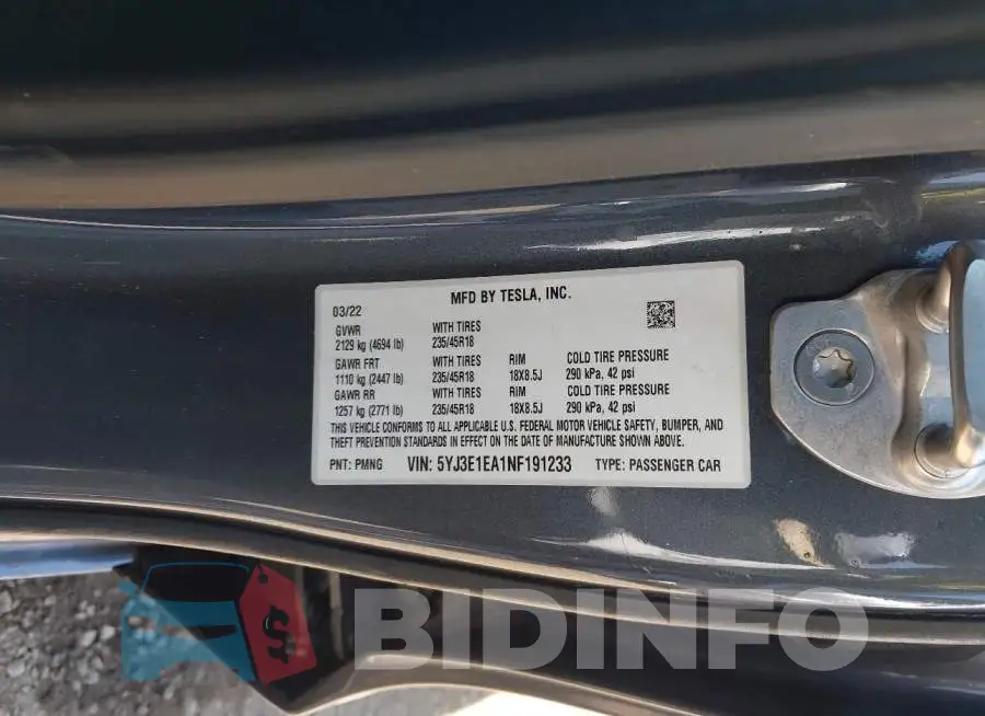 5YJ3E1EA1NF191233 Photo# 9