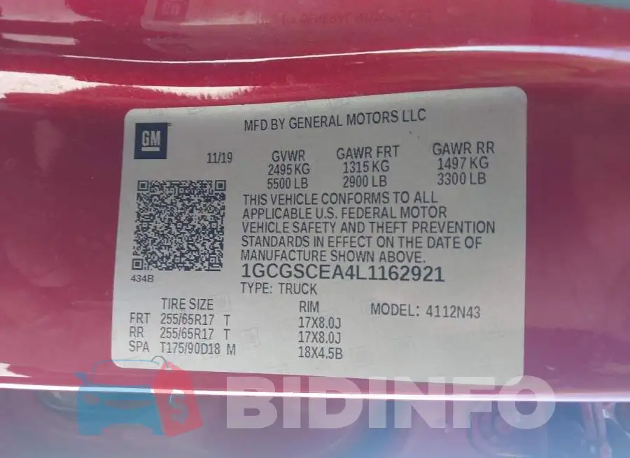 1GCGSCEA4L1162921 Photo# 9