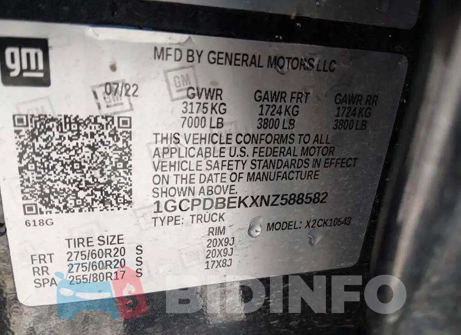 1GCPDBEKXNZ588582 Photo# 9