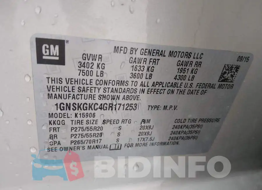 1GNSKGKC4GR171253 Photo# 9