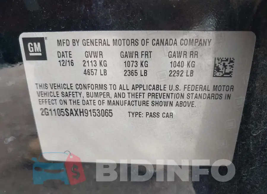2G1105SAXH9153065 Photo# 9