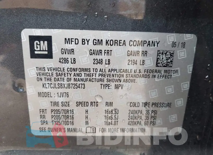 KL7CJLSBXJB725473 Photo# 9