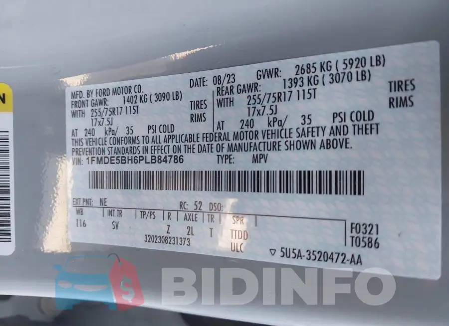 1FMDE5BH6PLB84786 Photo# 9
