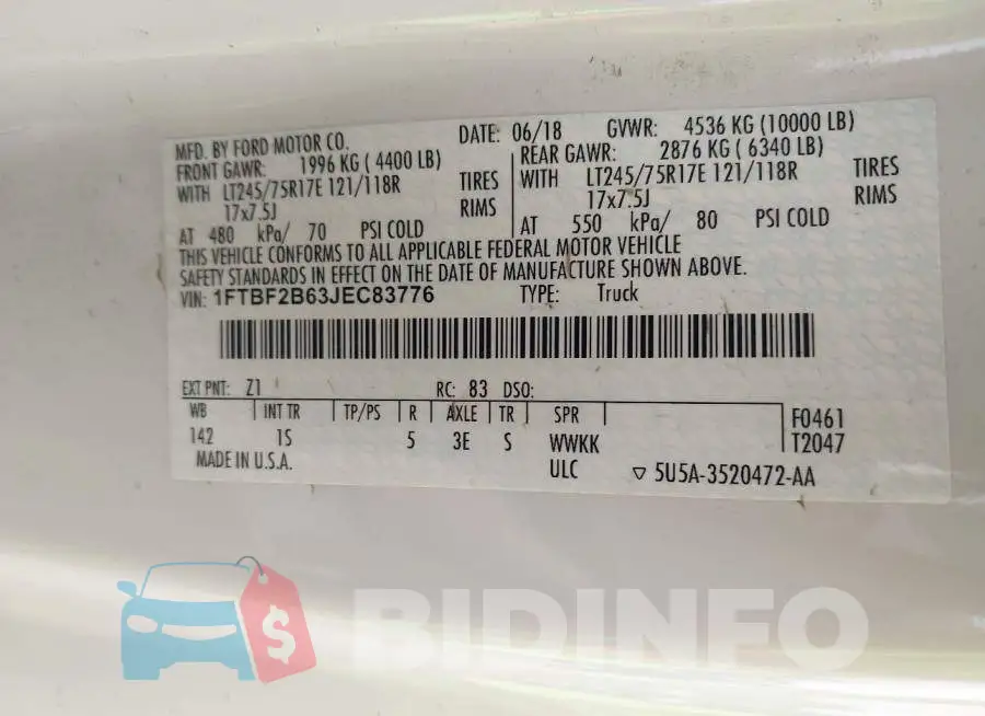 1FTBF2B63JEC83776 Photo# 9