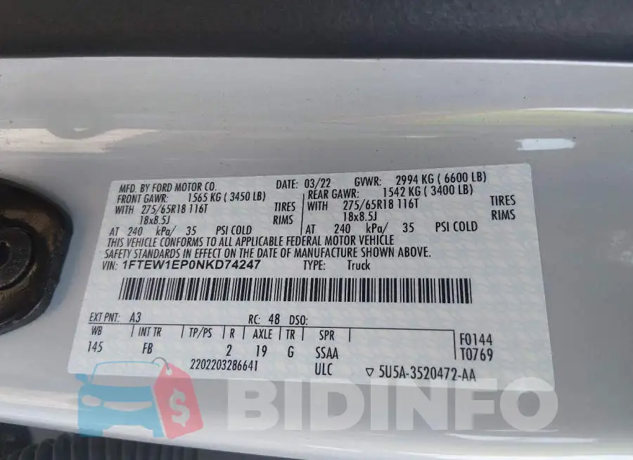 1FTEW1EP0NKD74247 Photo# 9